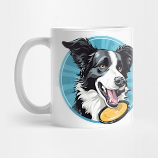 border collie playing with a yellow frisbee Mug